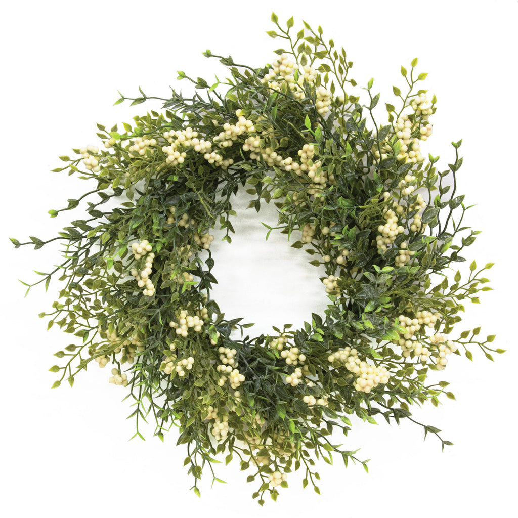 Teeny Leaves and Cream Berries Candle Ring - 6"