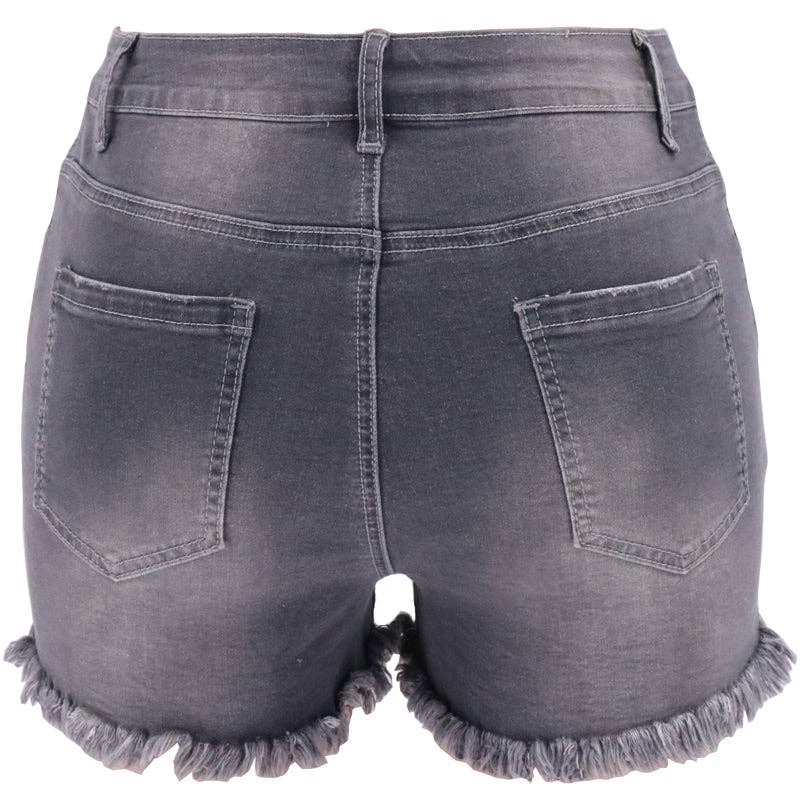 High-Waisted Ripped Stretch Denim Shorts for Summer