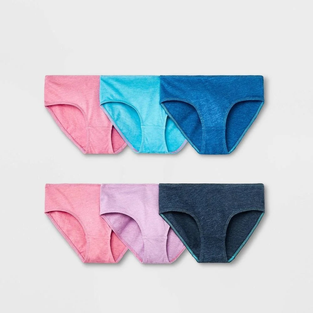 Girls' 6Pk Heathered Solid Hipster