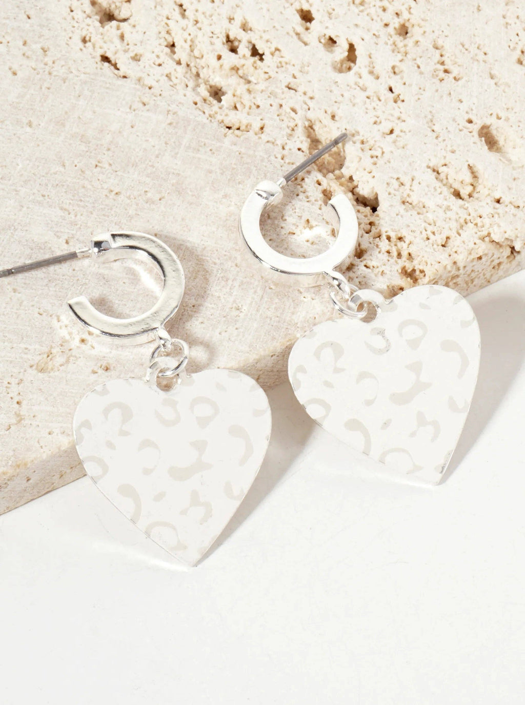 Leopard Printed Heart Drop 12mm Hoop Earrings