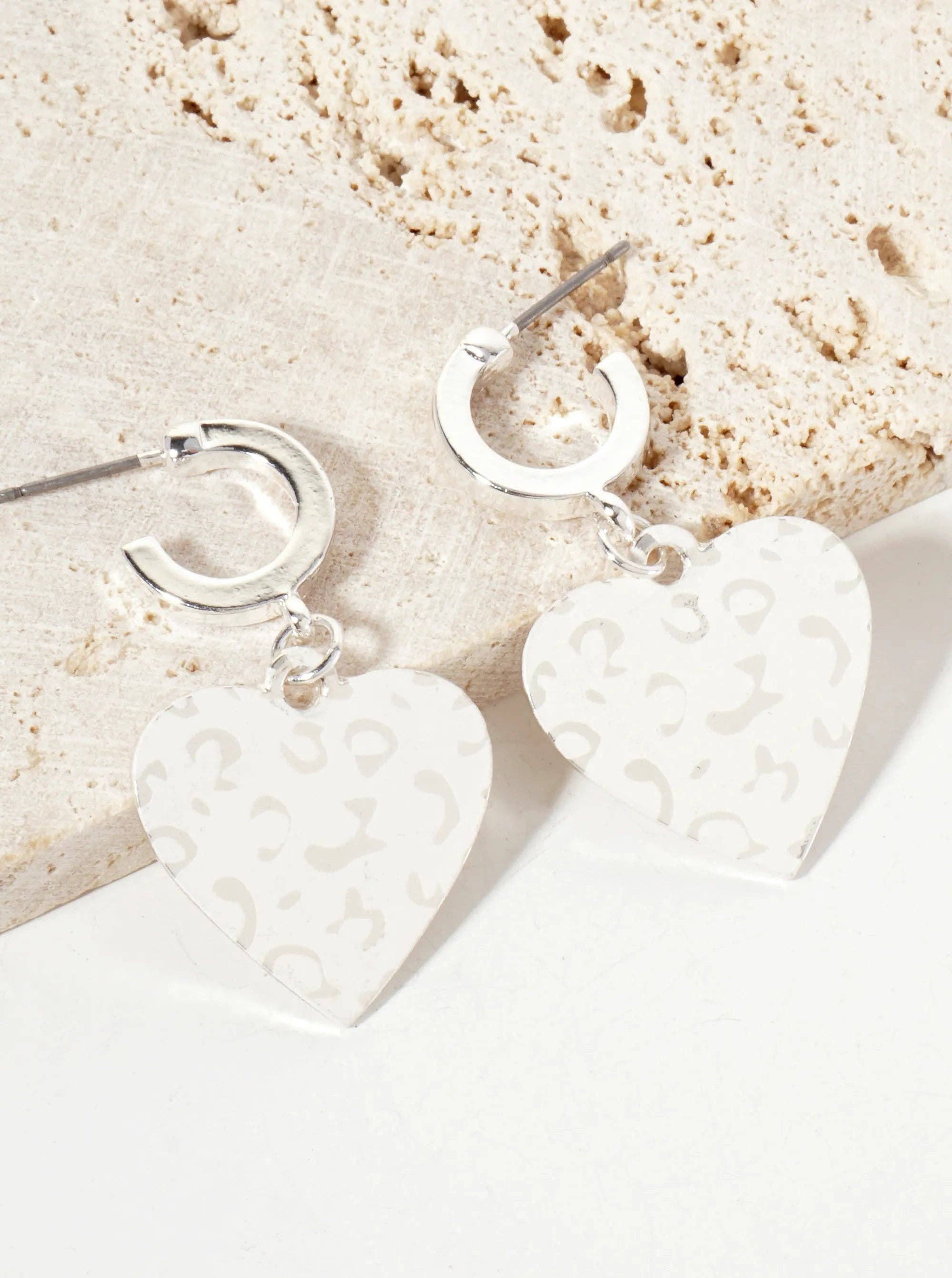 Leopard Printed Heart Drop 12mm Hoop Earrings