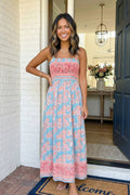 LA Society - LAS Ethnic Floral Spaghetti Strap Vacation Maxi Skirt (S-XL)