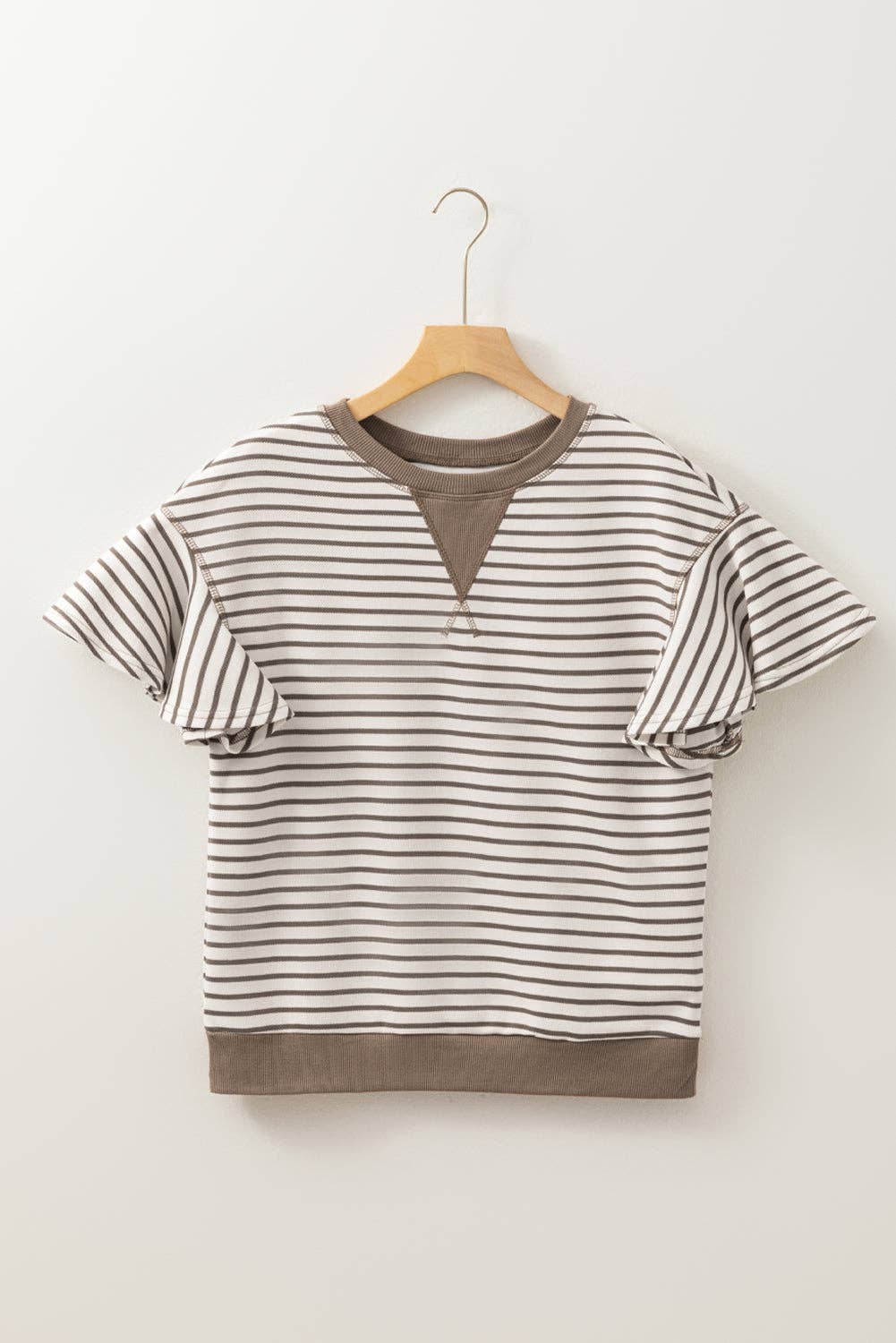 Bright Green Contrast Detail Striped Ruffle Short Sleeve Top