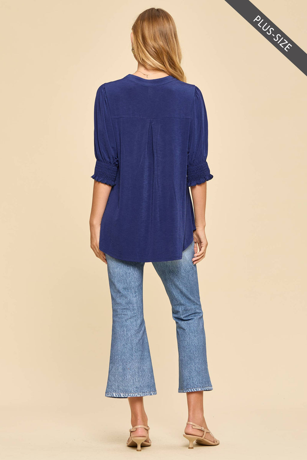 PLUS SIZE Smocked 3/4 Sleeve Lizzy Top