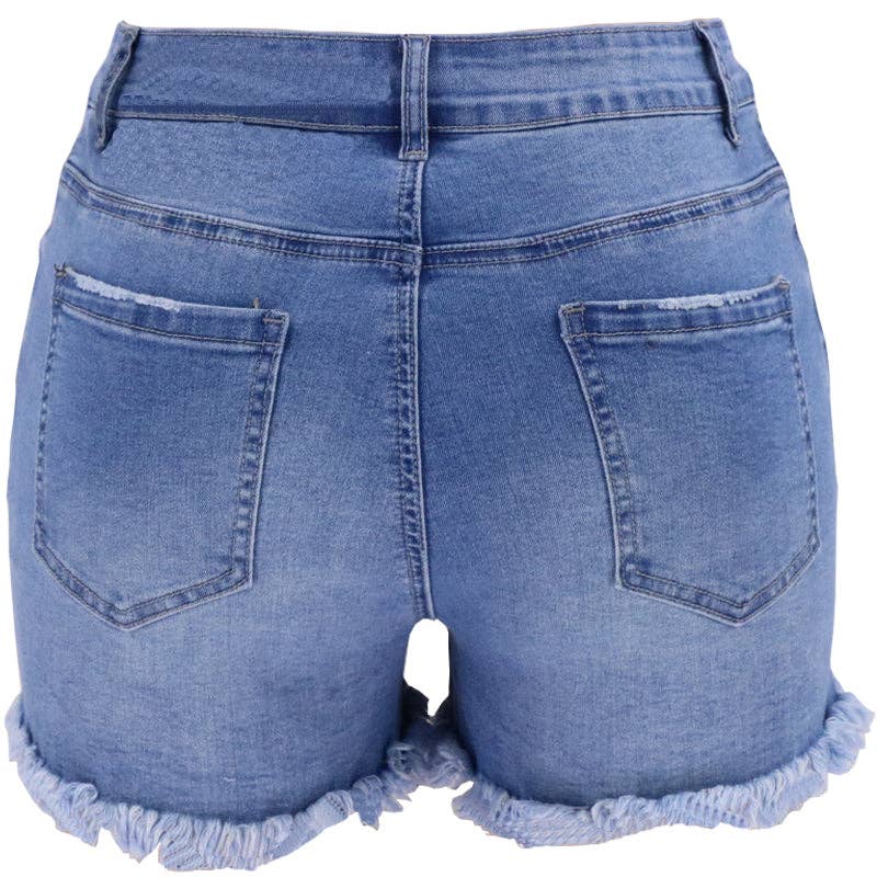 High-Waisted Ripped Stretch Denim Shorts for Summer