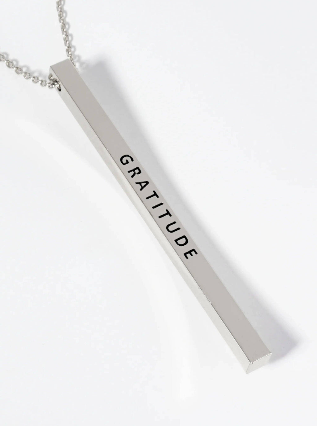 Gratitude Engraved Inspirational Vertical Bar Necklace
