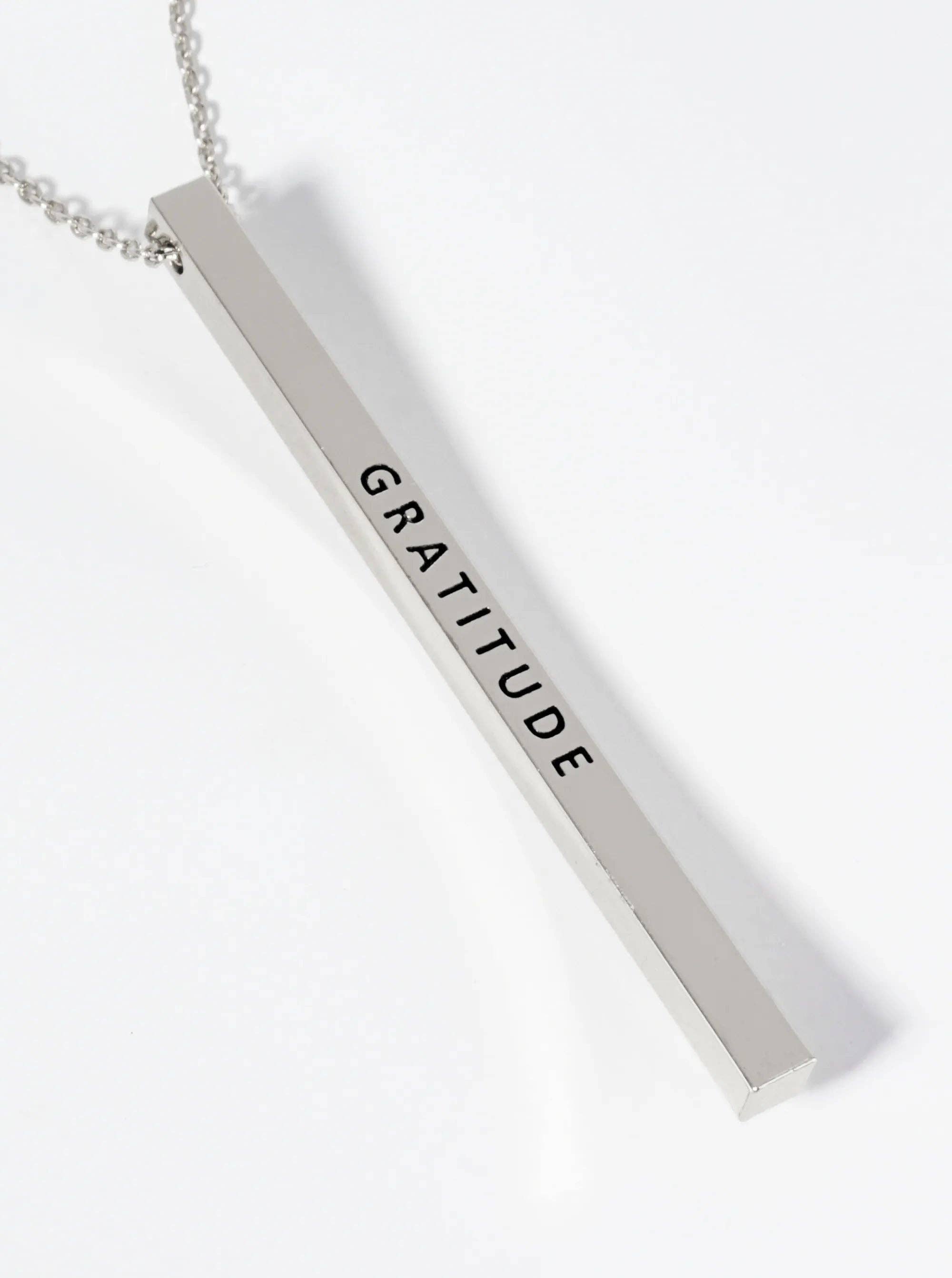 Gratitude Engraved Inspirational Vertical Bar Necklace
