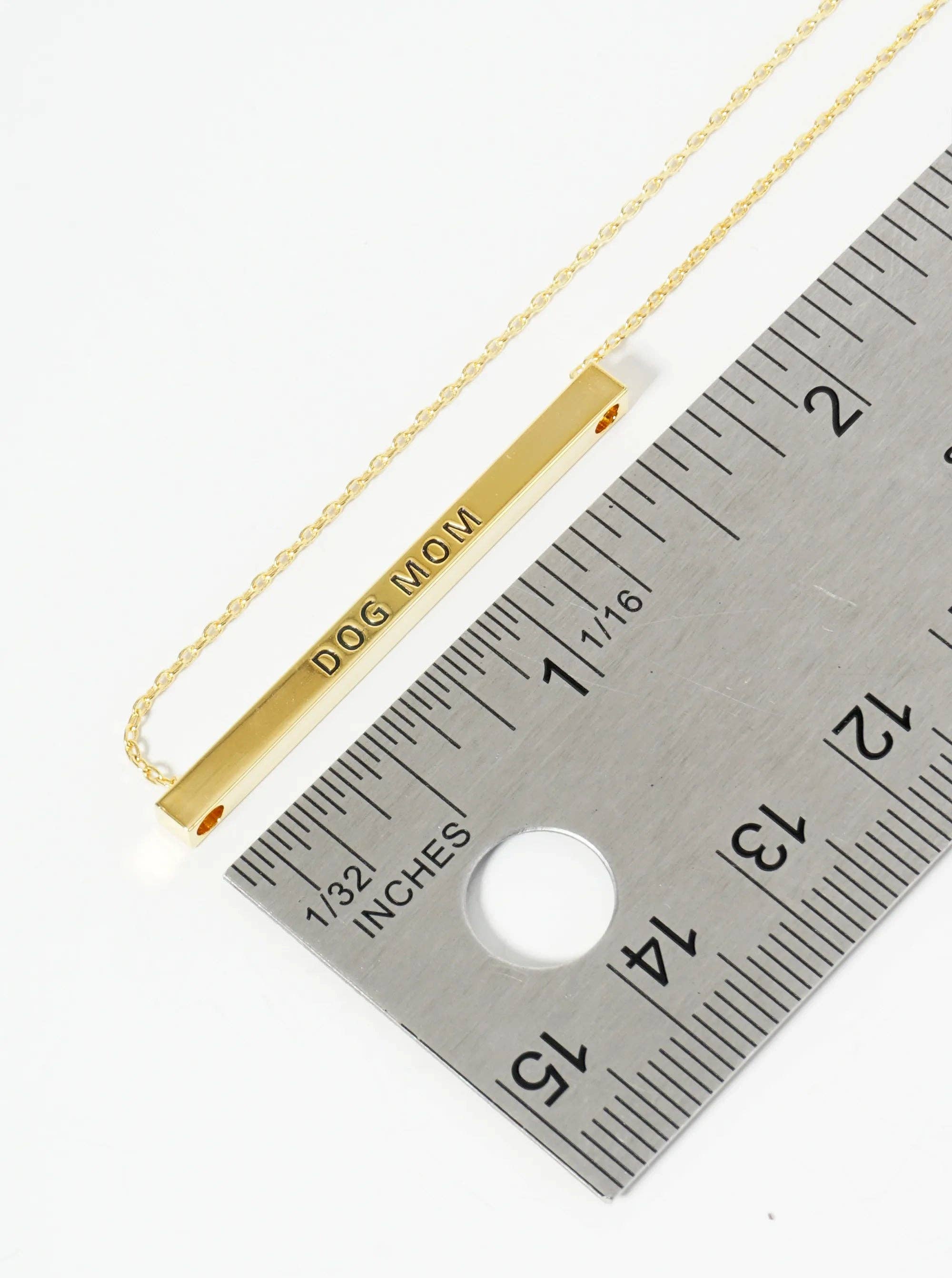Dog Mom 18K Gold Dipped Brass Bar Inspirational Necklace