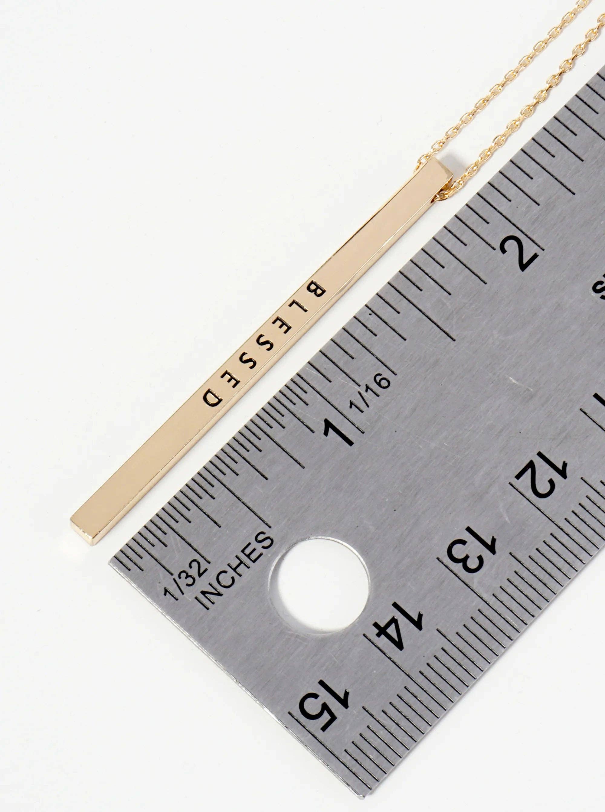 Blessed Engraved Vertical Bar Pendant Inspirational Necklace