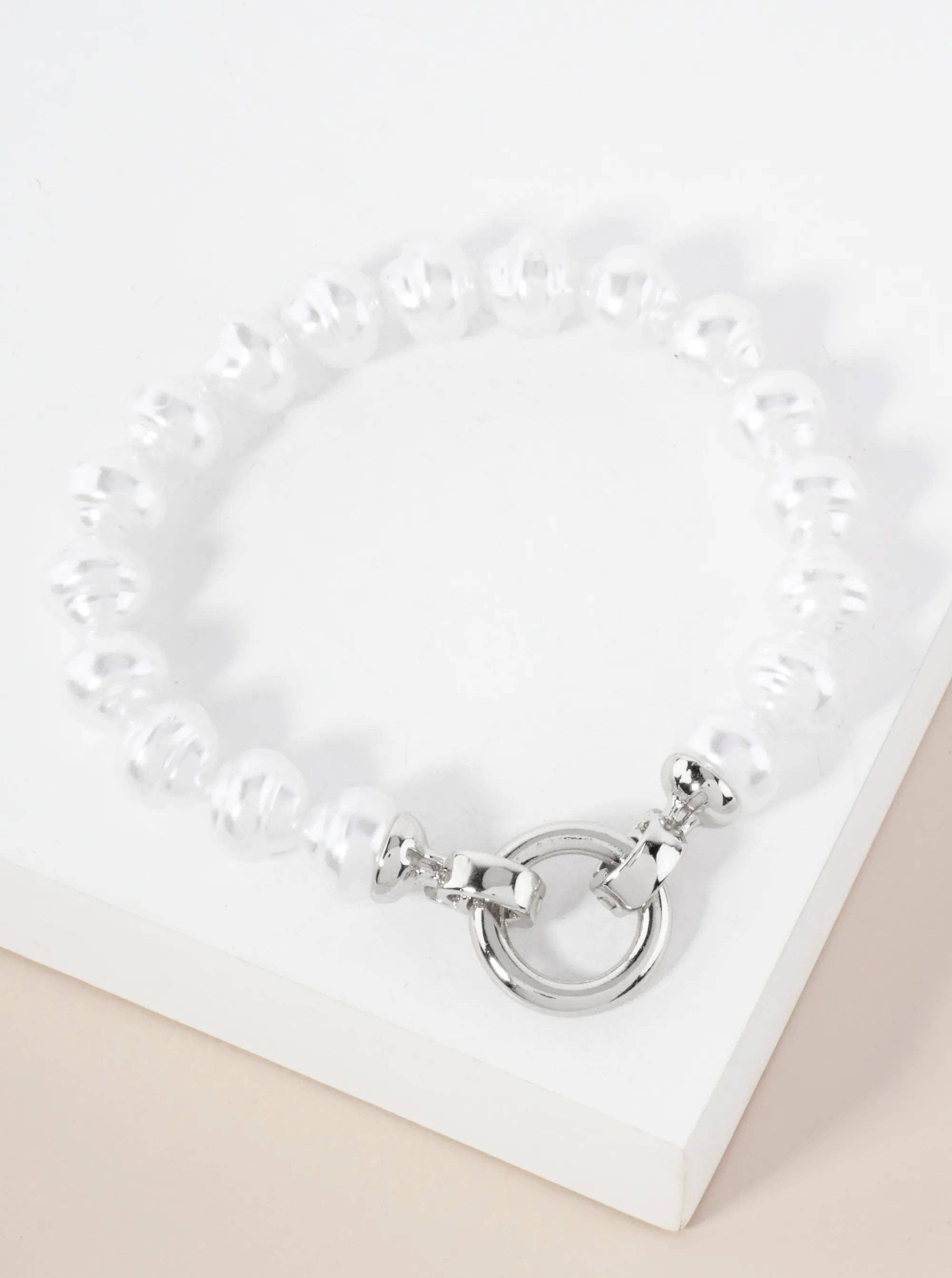10mm Pearl-Bead Circle Accents Stretch Bracelet