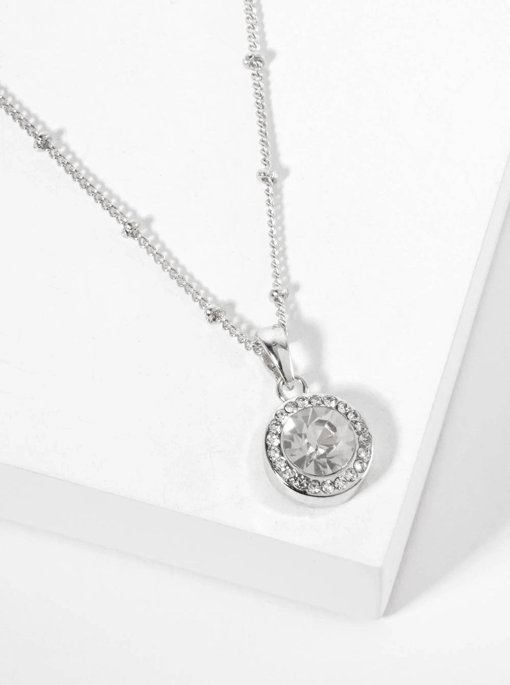 Crystal-Pave Round Bezel-Set Rhinestone Pendant Necklace