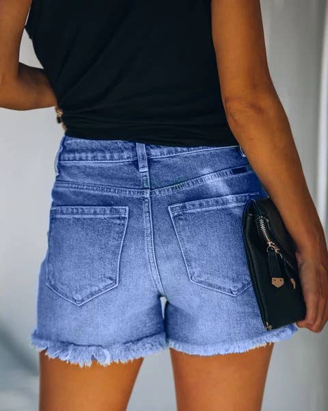 High-Waisted Ripped Stretch Denim Shorts for Summer