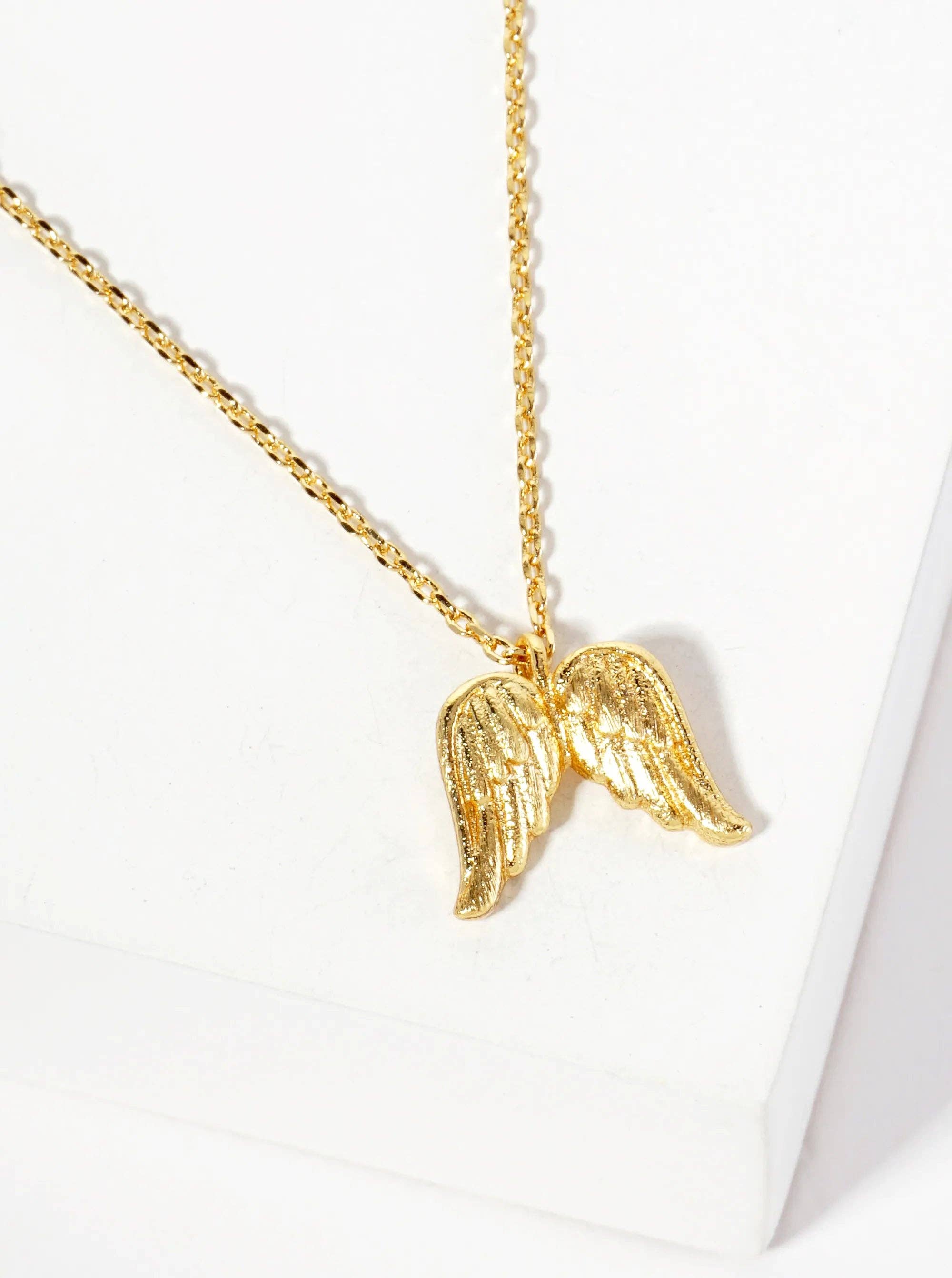 18K Gold-Dipped Textured Angel Wings Pendant Necklace