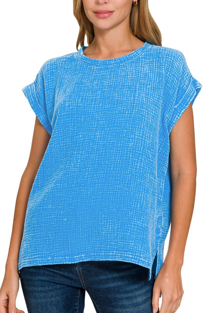 Woven Double Gauze Acid Washed Short Sleeve Top
