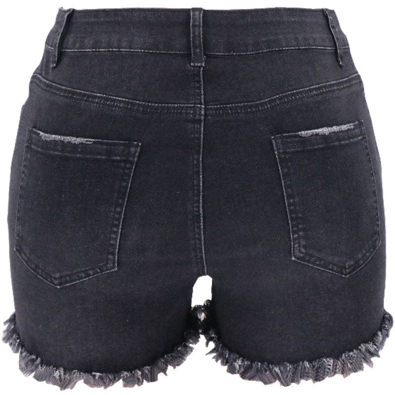 High-Waisted Ripped Stretch Denim Shorts for Summer