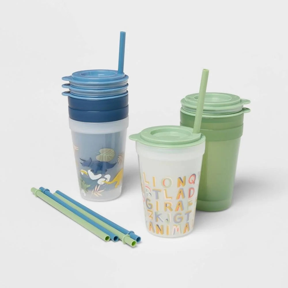 18pc Plastic Kids' Drinkware Set Green/Blue