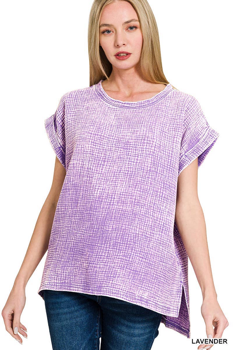 Woven Double Gauze Acid Washed Short Sleeve Top