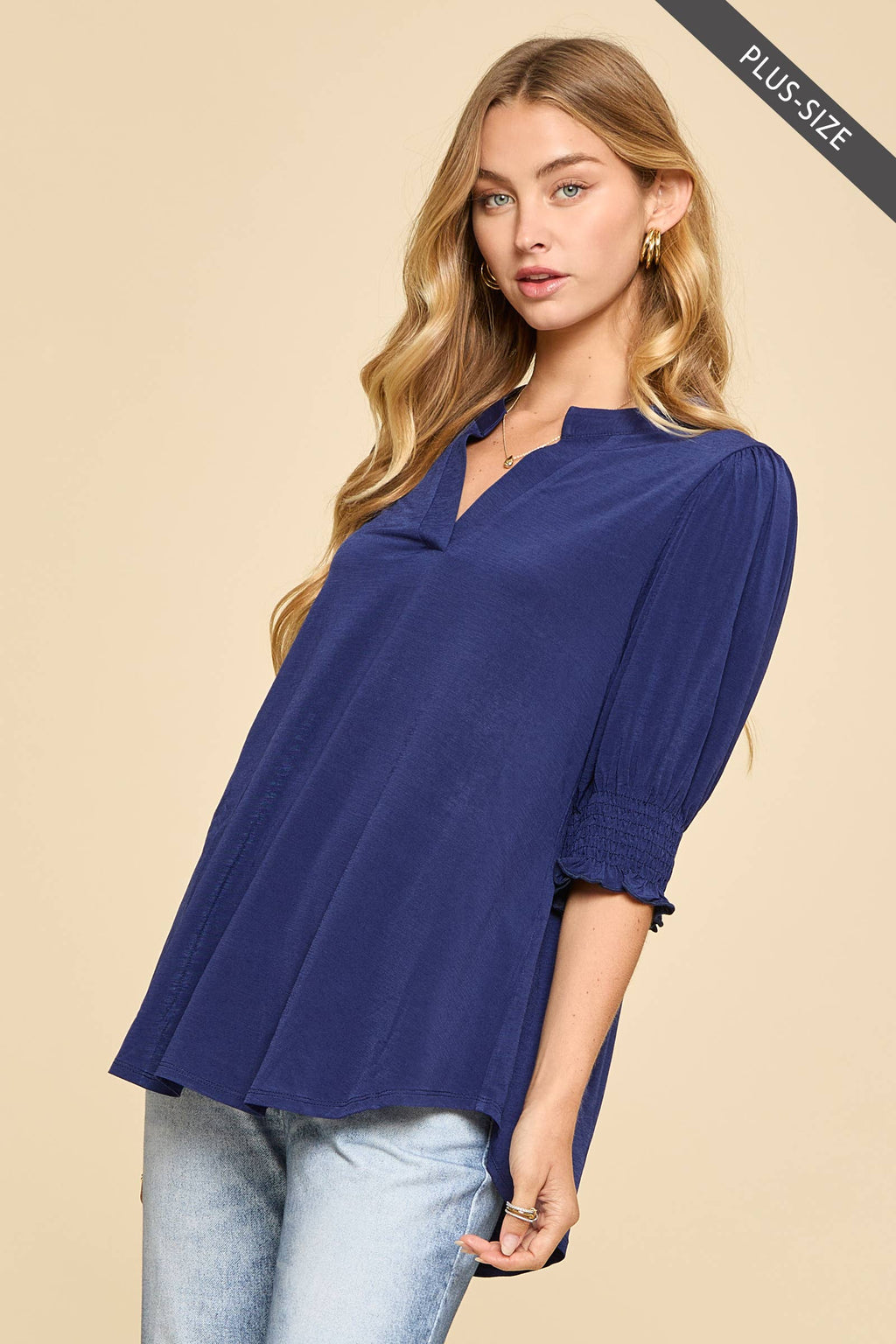 PLUS SIZE Smocked 3/4 Sleeve Lizzy Top