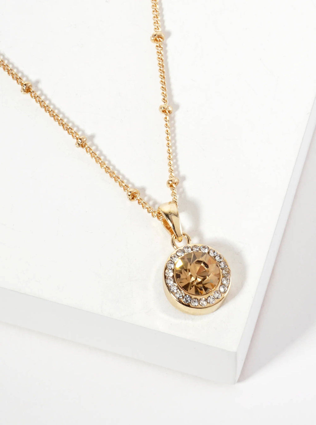 Crystal-Pave Round Bezel-Set Rhinestone Pendant Necklace