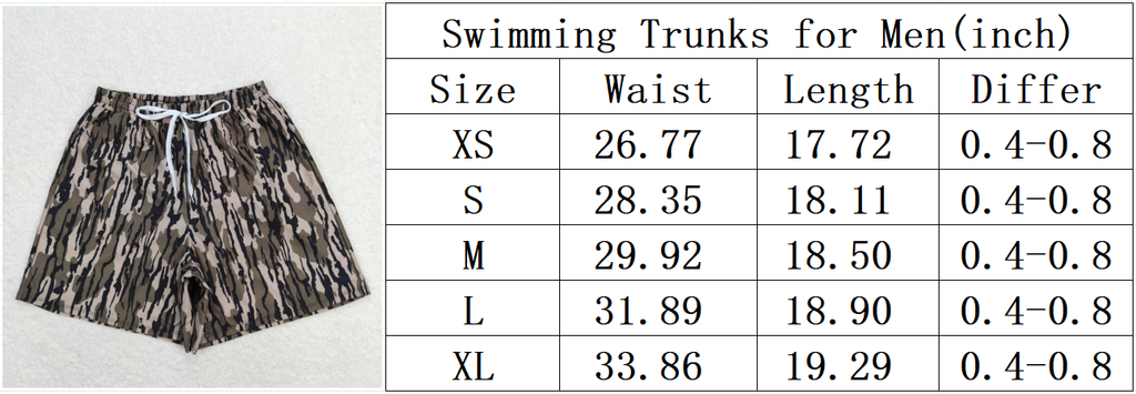 Adult Man Grey Small Camo Bottom Trunk Drawstrings Shorts Swimwear