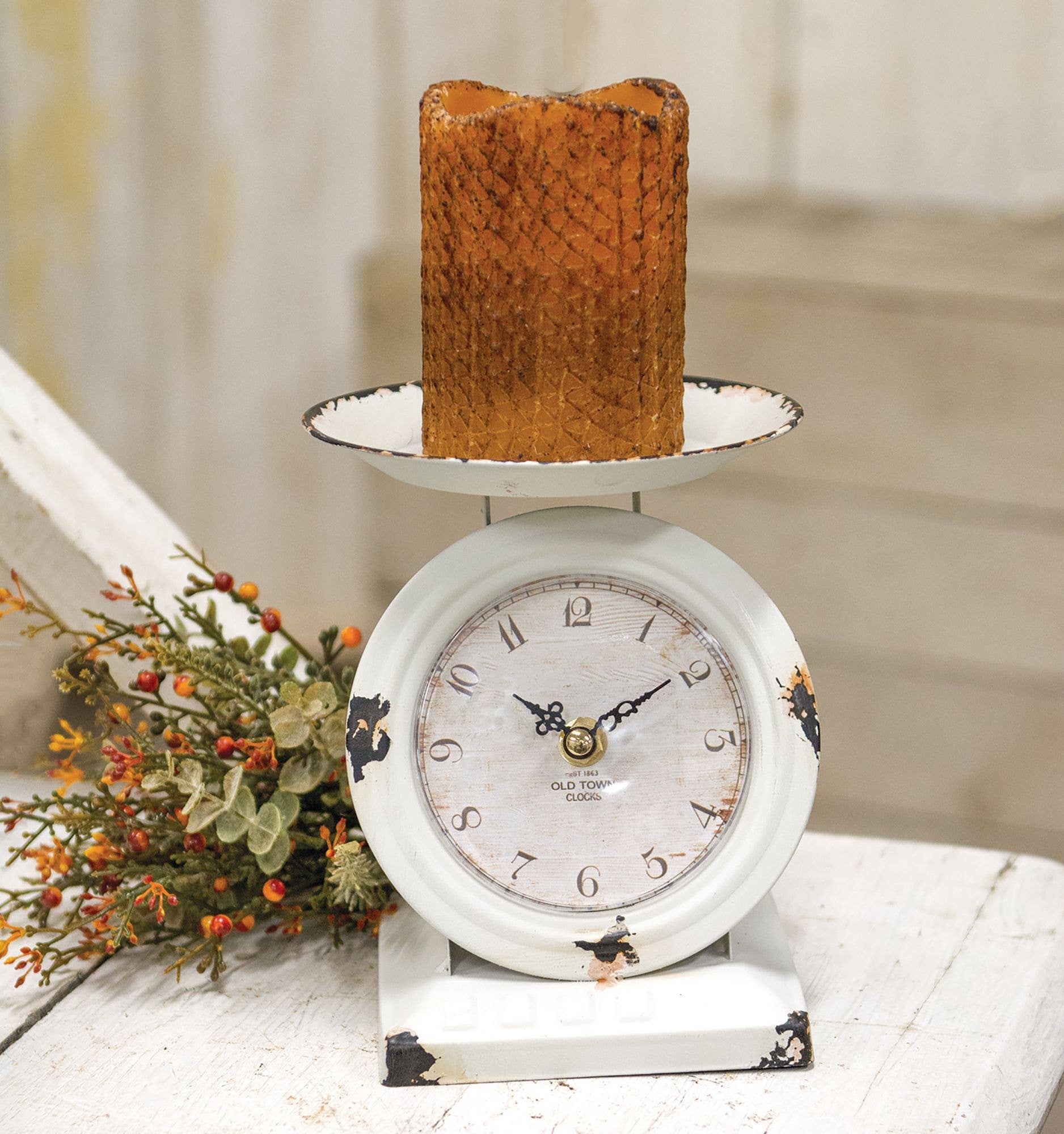Farmhouse White Old Town Scale Clock