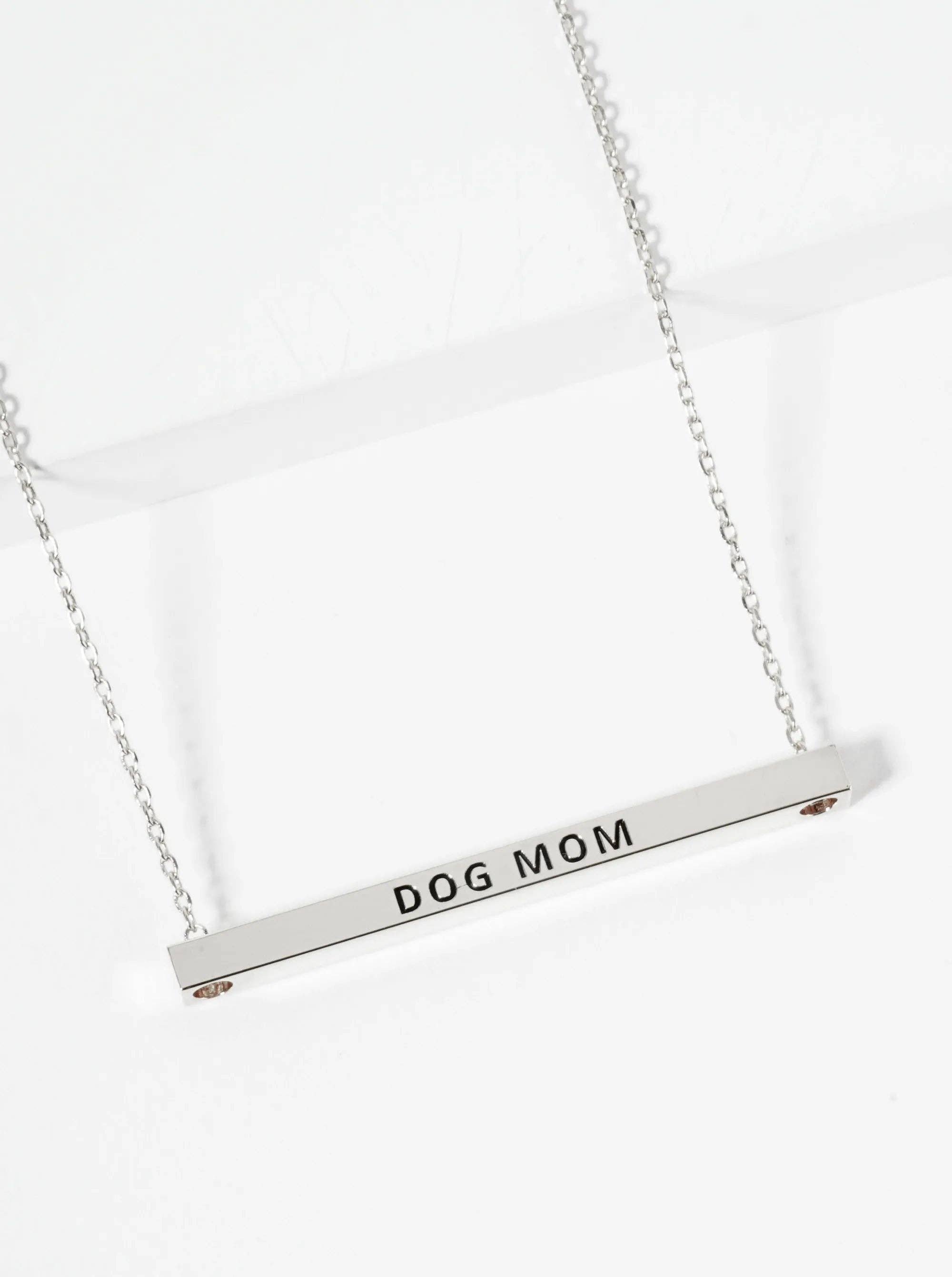 Dog Mom 18K Gold Dipped Brass Bar Inspirational Necklace